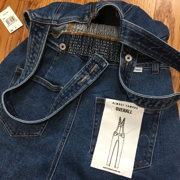 Almost Famous Denim Blue High Rise Straight Leg Zip Up Front Overalls - Picture 10 of 16
